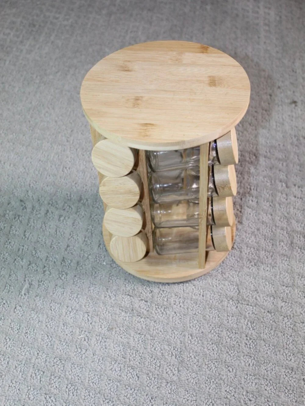 Revolving Bamboo Countertop Glass Spice Rack with Spice Containers